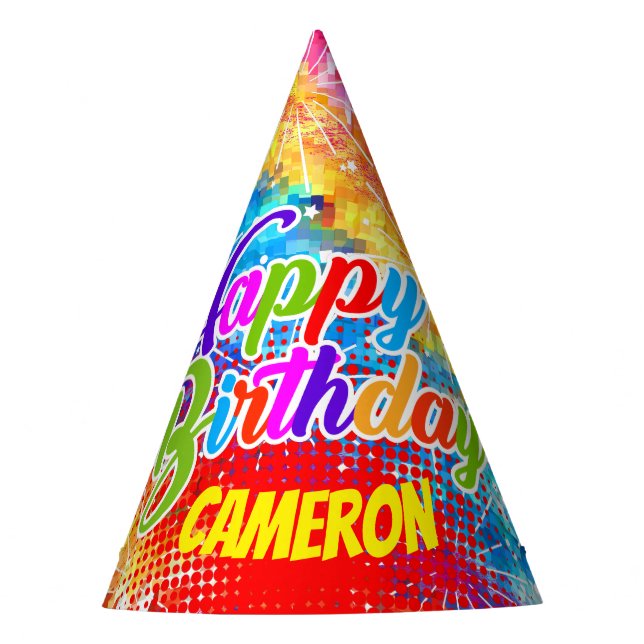 Multicolor Psychedelic Abstract (Your Name) Party Hat (Front)