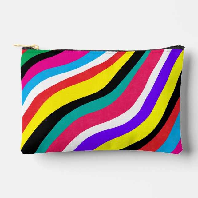 Multicolor Psychedelic Wavy Stripes Accessory Pouch (Front)