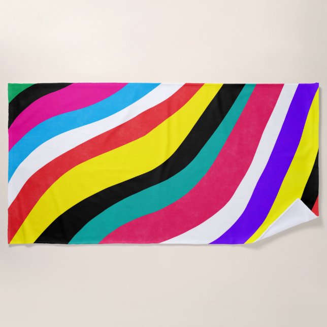 Multicolor Psychedelic Wavy Stripes  Beach Towel (Front)