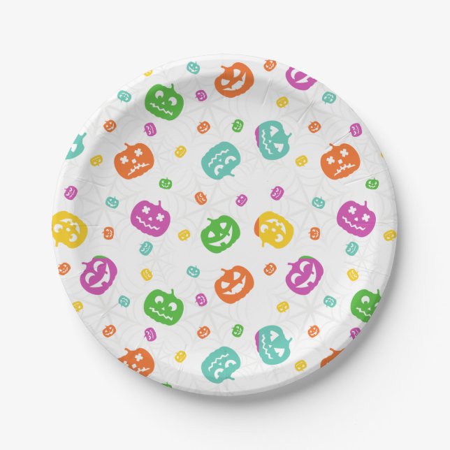Multicolor Pumpkins Halloween Pattern Paper Plate (Front)
