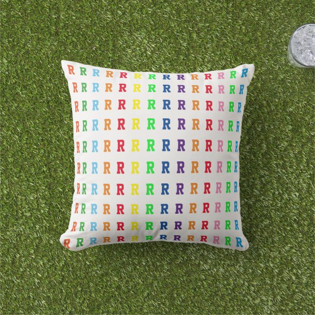 Multicolor R (custom) Initial Pattern Throw Pillow (Grass)