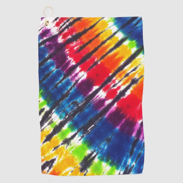 Multicolor Rainbow Tie-Dye Golf Towel (Front)