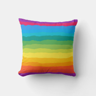 Multicolor Rainbow Wiggly Stripes Throw Pillow