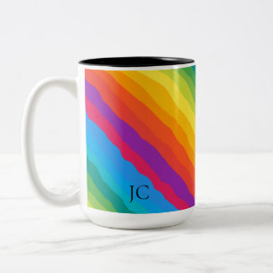 Multicolor Rainbow Wiggly Stripes Two-Tone Coffee Mug