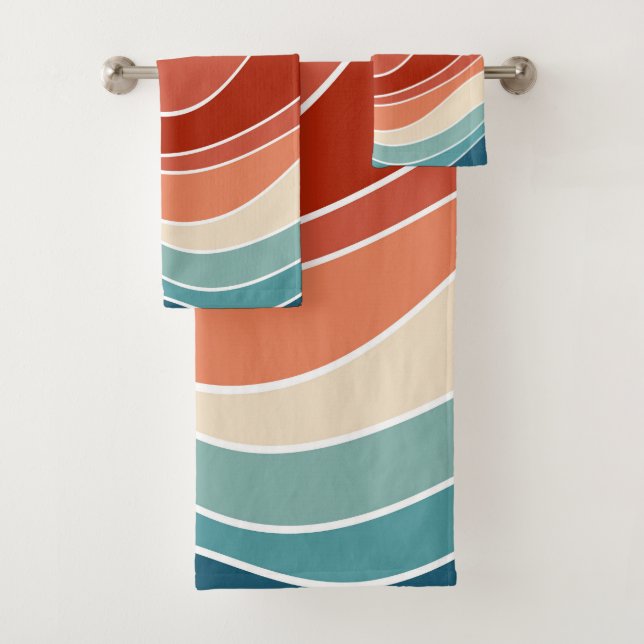 Multicolor retro style waves bath towel set (Insitu)