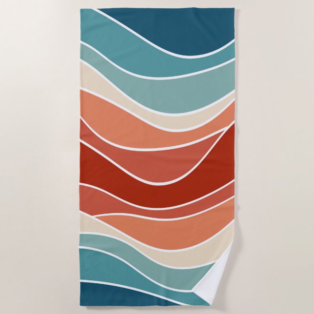 Multicolor retro style waves beach towel (Front)