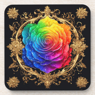 🌹 Multicolor Rose Ornate Gold Floral Elegance 🌹 Coaster