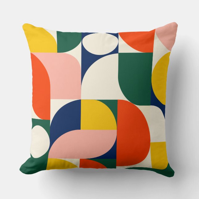 Multicolor Rounded Geometric Composition Throw Pillow (Front)