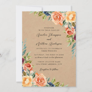 Multicolor Rustic Botanical Floral Wedding Invitation