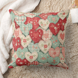 Multicolor Rustic Heart Quilt Block Throw Pillow