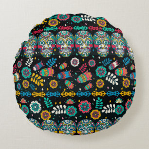 Multicolor seamless pattern. Boho style decorated Round Pillow