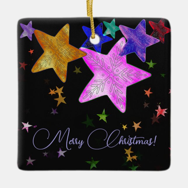 Multicolor shining stars- Merry Christmas! Ceramic Ornament (Front)