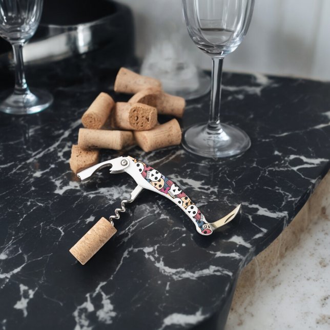 Multicolor Skulls Pattern Corkscrew (Corkscrew Bottle Opener)