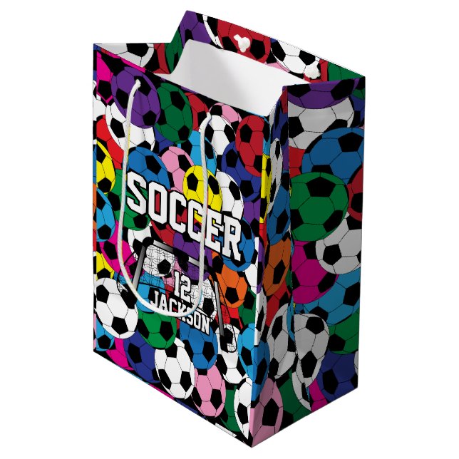 Multicolor Soccer Ball Collage Medium Gift Bag (Front Angled)