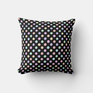 Multicolor Spots on Black Throw Pillow