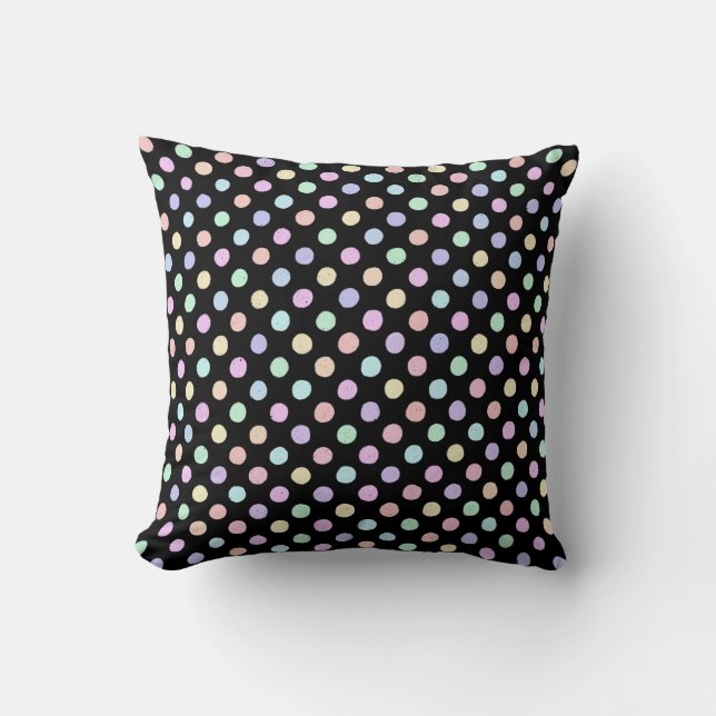 Multicolor Spots on Black Throw Pillow (Front)