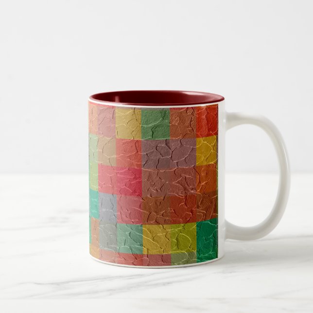 Multicolor Square Chevron Pattern Two-Tone Coffee Mug (Right)