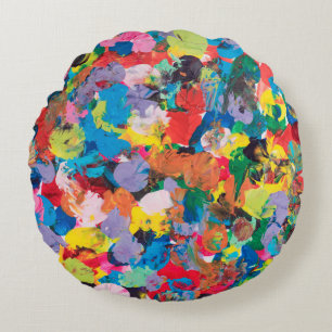 multicolor stained background made with paintbrush round pillow