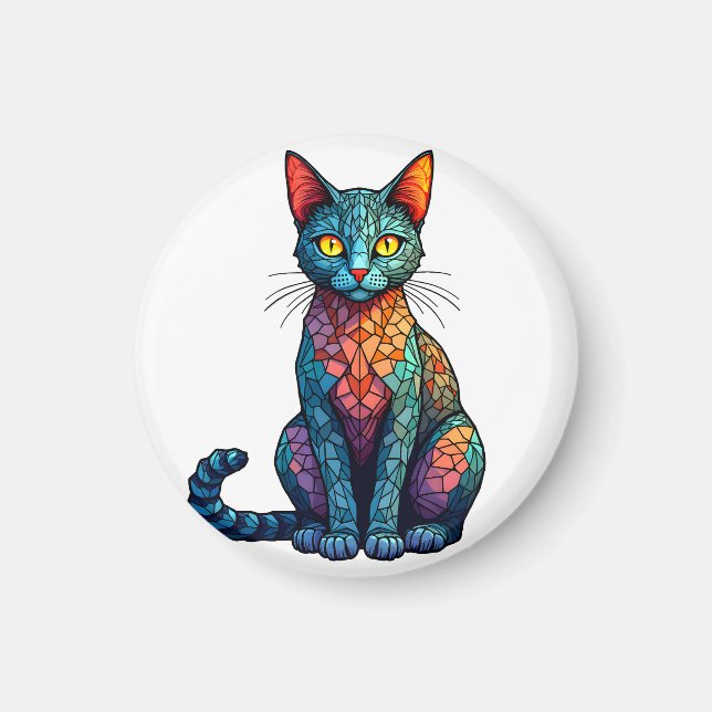 Multicolor Stained Glass Cat 784 Magnet (Front)