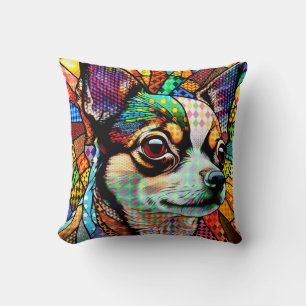 Multicolor Stained Glass Chihuahua Dog 171 Throw Pillow