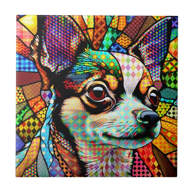 Multicolor Stained Glass Chihuahua Dog 171 Tile (Front)