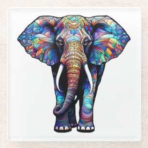 Multicolor Stained Glass Elephant 3 Coaster