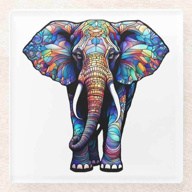 Multicolor Stained Glass Elephant 3 Coaster (Front)