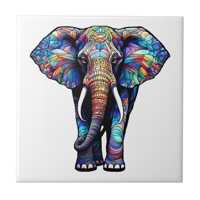 Multicolor Stained Glass Elephant 3 Tile (Front)