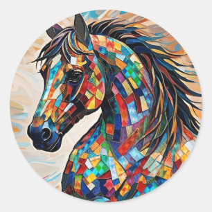 Multicolor Stained Glass Mosaic Horse 15 Classic Round Sticker