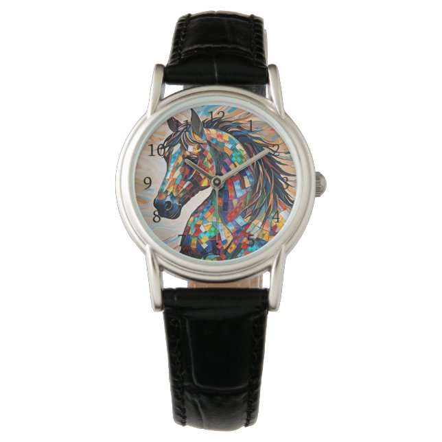 Multicolor Stained Glass Mosaic Horse 15 Watch (Front)