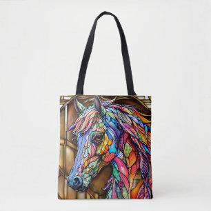 Multicolor Stained Glass Mosaic Style Horse 14 Tote Bag