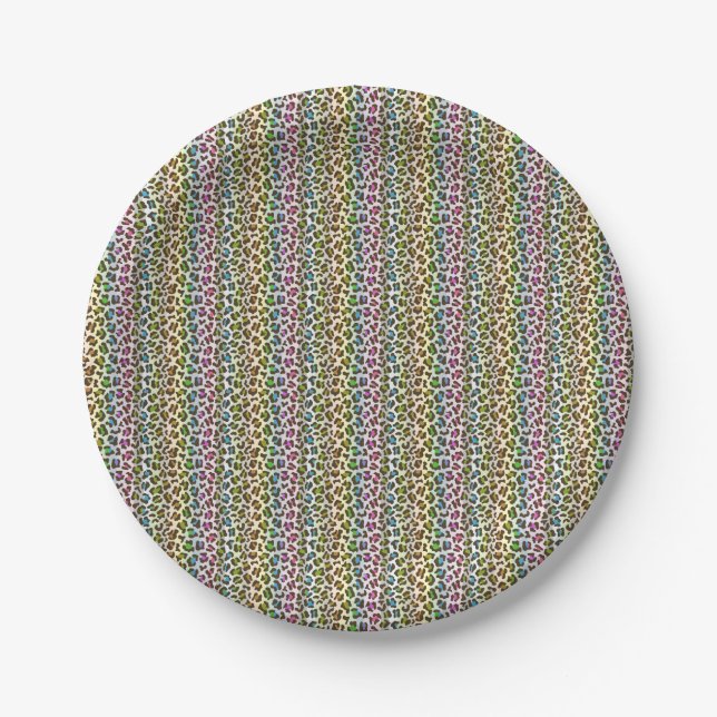 multicolor strip tinted leopard pattern paper plate (Front)