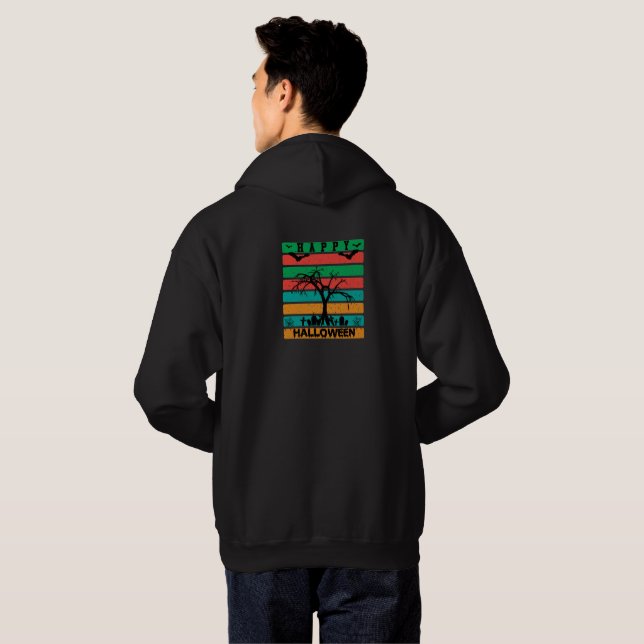  Multicolor Stripe Cemetery with Bats and Tree  Hoodie (Back Full)