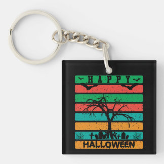 Multicolor Stripe Cemetery with Bats and Tree Keychain
