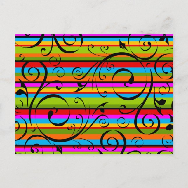 Multicolor Stripe Flourish Postcard (Front)