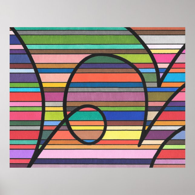 Multicolor Striped Abstract Flowing Black Curves Poster (Front)