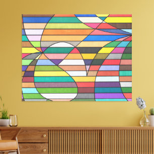 Multicolor Striped Abstract with Curved Geometry Canvas Print
