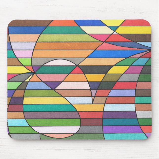 Multicolor Striped Abstract with Curved Geometry Mouse Pad (Front)