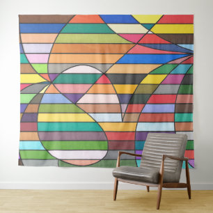 Multicolor Striped Abstract with Curved Geometry Tapestry