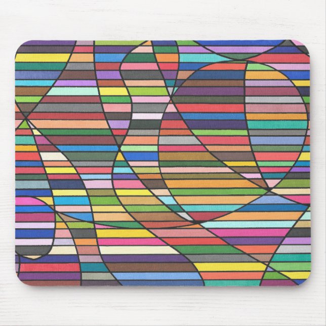 Multicolor Striped Abstract with Flowing Curves Mouse Pad (Front)