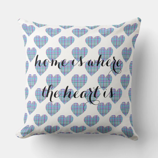 Multicolor striped blue hearts on white throw pillow (Front)