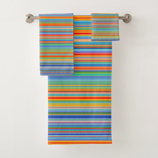 Multicolor Striped Pattern Bath Towel Set (Insitu)
