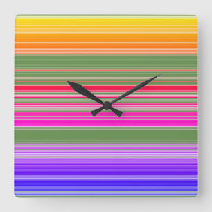 Multicolor Striped Pattern Square Wall Clock