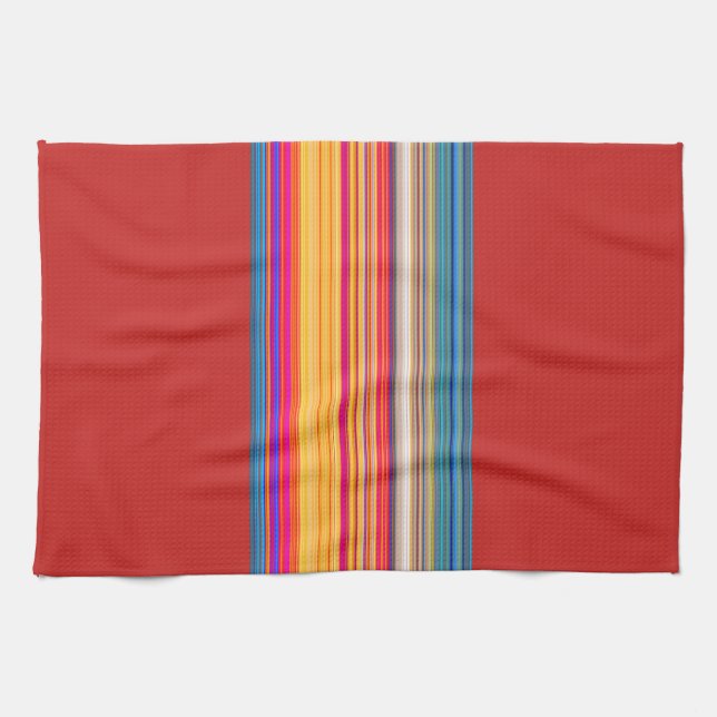 Multicolor Striped/Red Pattern Kitchen Towel (Horizontal)