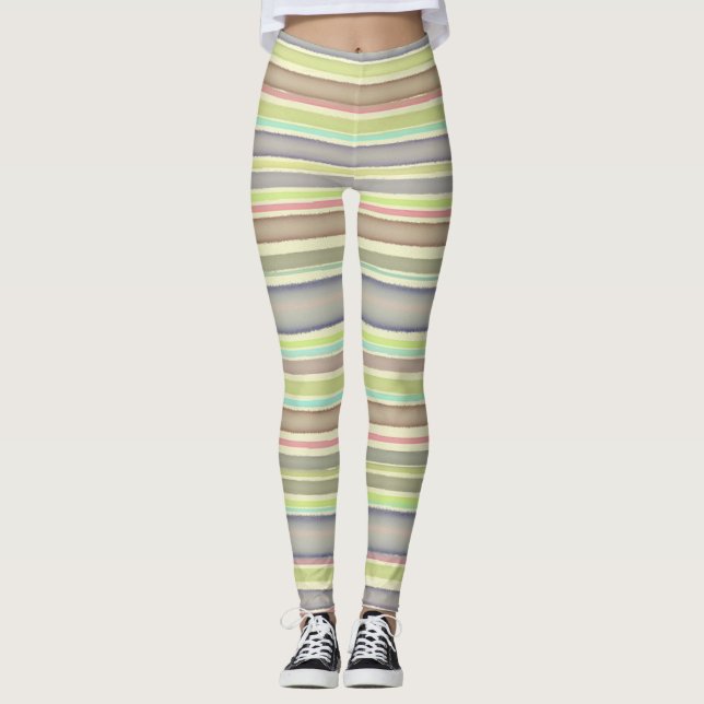Multicolor stripes design watercolor leggings (Front)