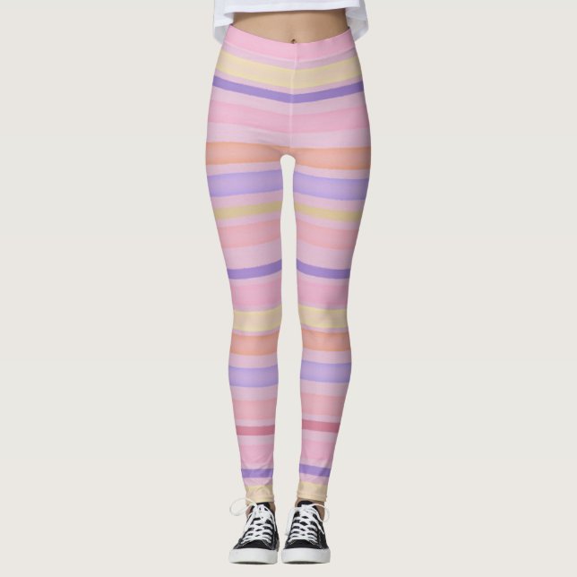 Multicolor stripes design watercolor leggings (Front)