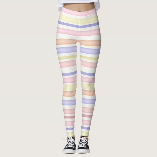 Multicolor stripes design watercolor leggings (Front)