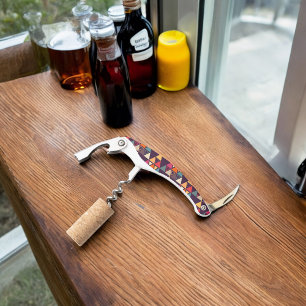 Multicolor Triangle Shapes Cutting Board Corkscrew