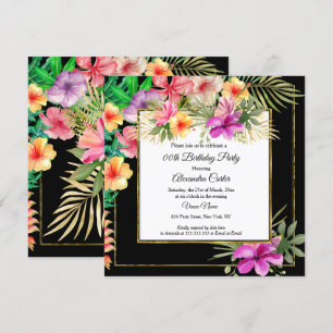 Multicolor Tropical Black Hibiscus Floral Party SQ Invitation