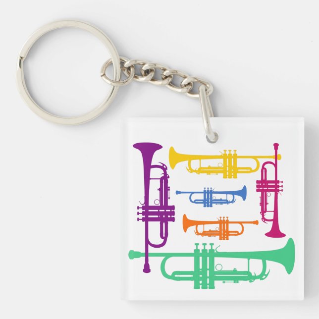 Multicolor Trumpet Brass Music Instrument Keychain (Front)